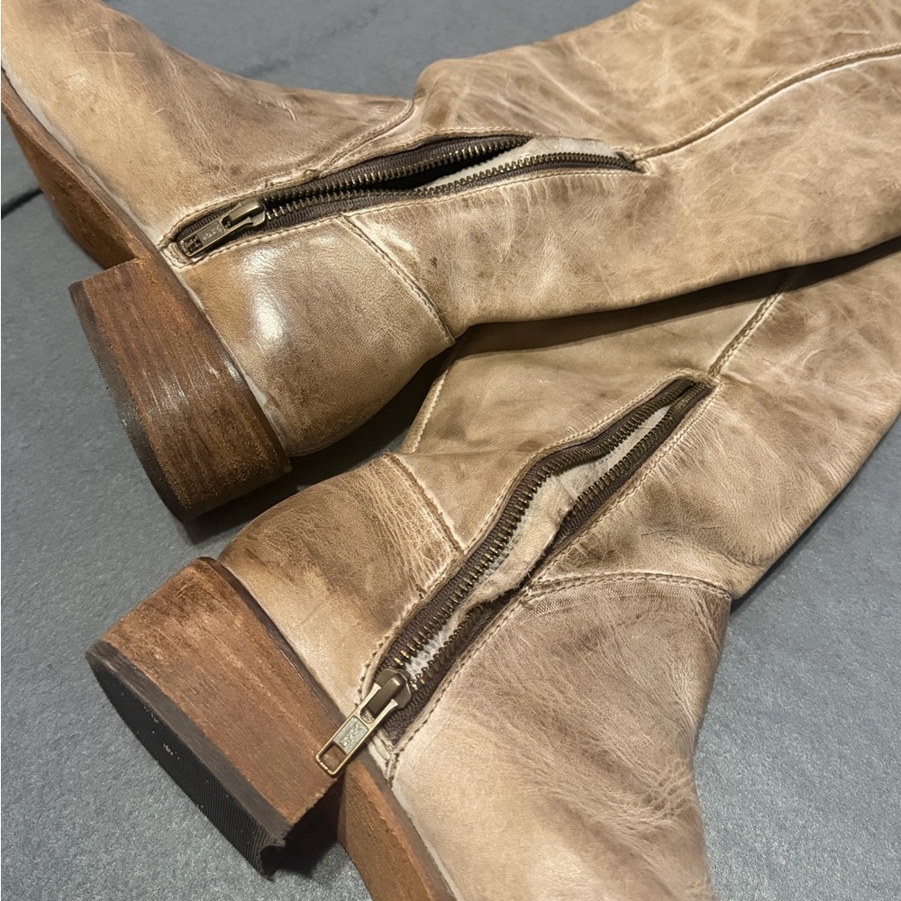 Corral Taupe Leather Mid-Calf Heeled Boots - Picture 6 of 8